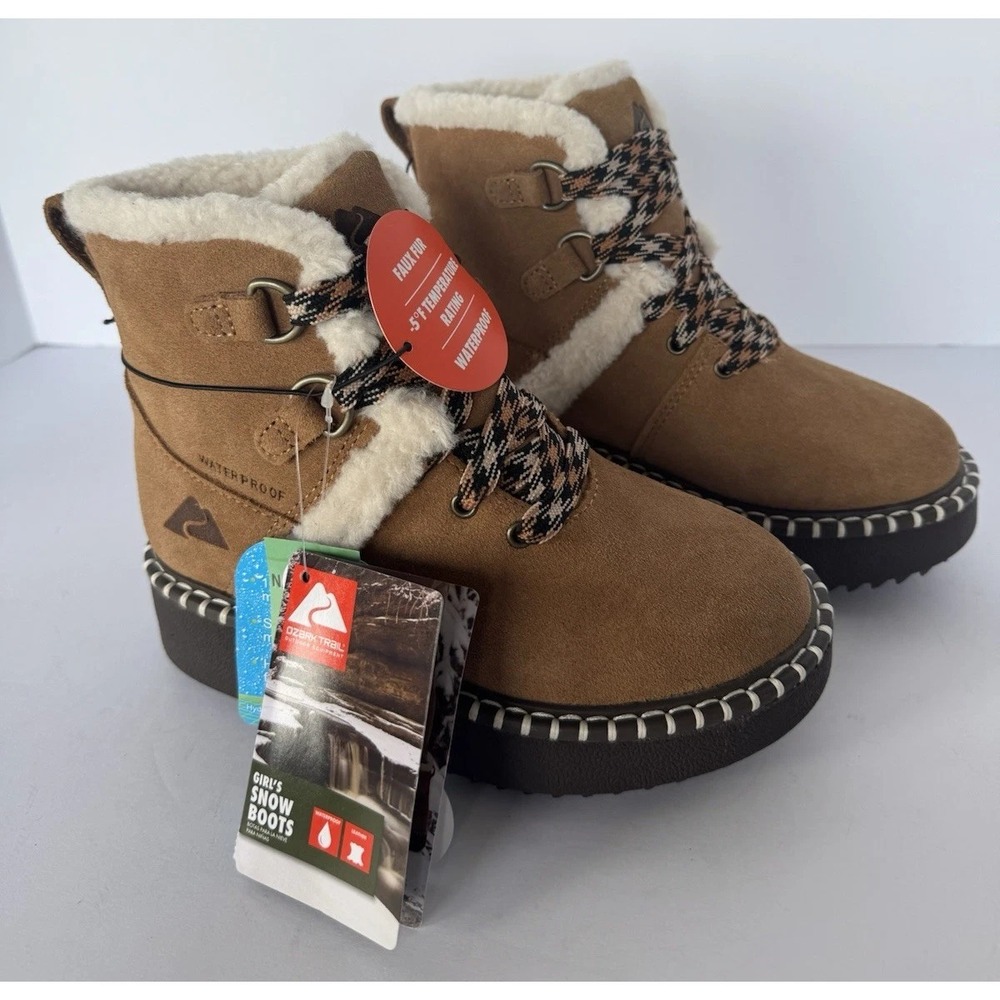 Ozark Trail Snow Boots Girls Tan Waterproof Thinsulate Faux Fur‎ USA 13